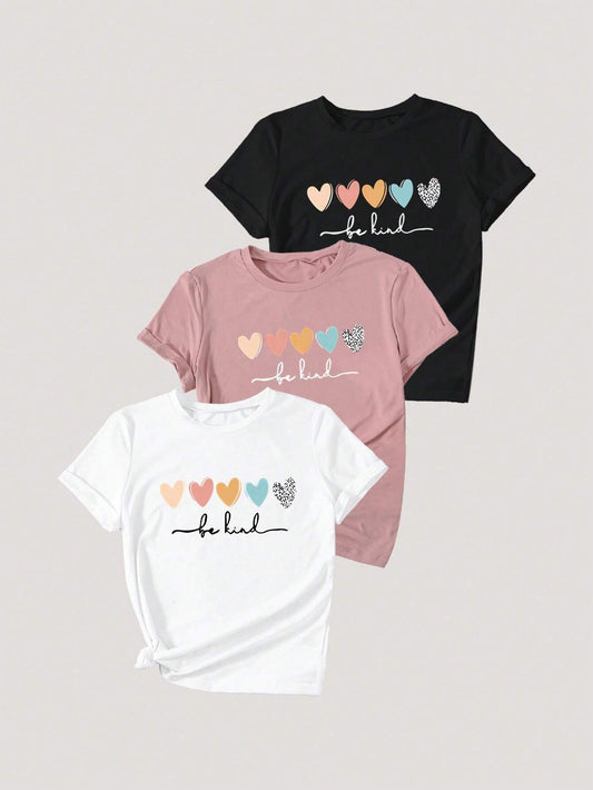 X3 Camisetas estampado corazones ♥️